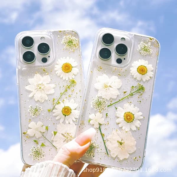 Hvid Phoenix Guldfolie Multi-blomstret Mobilcover til Apple iPhone15