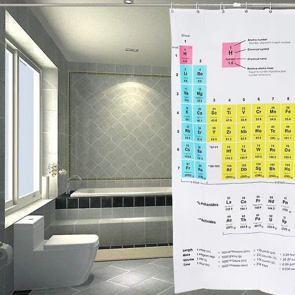 Vanntett dusjforheng i polyester med periodisk system