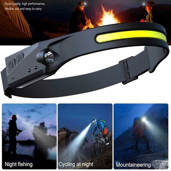 Kevyt LED-otsalamppu COB XPE musta.