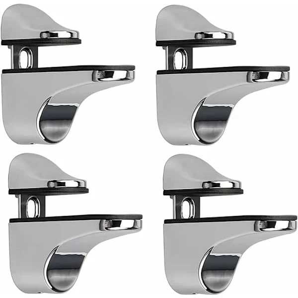Justerbara glashyllkonsoler – 4-pack väggmonterade glasklämmor för glashyllor