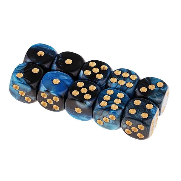 2x6-sidige spillterninger 16 mm terninger for brettspill og undervisning i matematikk blå+svart