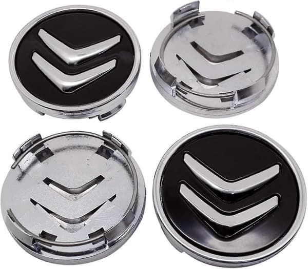 X4 60mm Aluminium Fælgkapsler til Citroen C2 C4 C5 C6 C-quatre Logo Sort/Krom