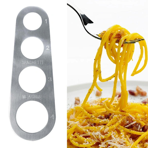 Pastamålebæger i rustfrit stål: Måler præcist 4 portioner pasta.