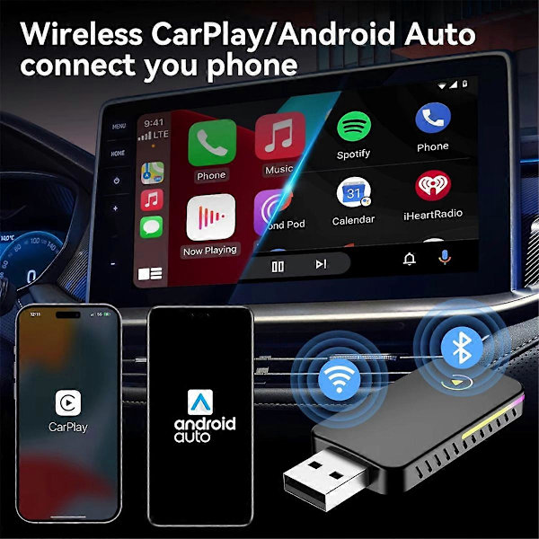 2 i 1 trådløs Carplay-adapter til IOS/Android Auto Smart Box Plug and Play til
