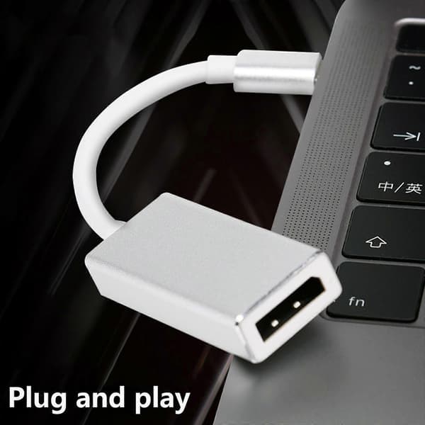 Letvægts USB C til DisplayPort-konverterkabel Han til Hun-stiklinje til tilslutning af bærbare computere til skærme