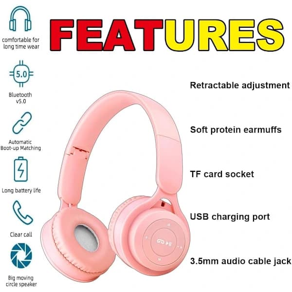 Trådlösa hörlurar, barnhörlurar, Bluetooth-hörlurar, barnhörlurar (rosa)