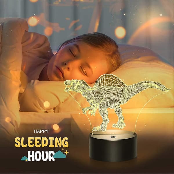 Nattlys for barn, 16 farger 3D Spinosaurus nattlys