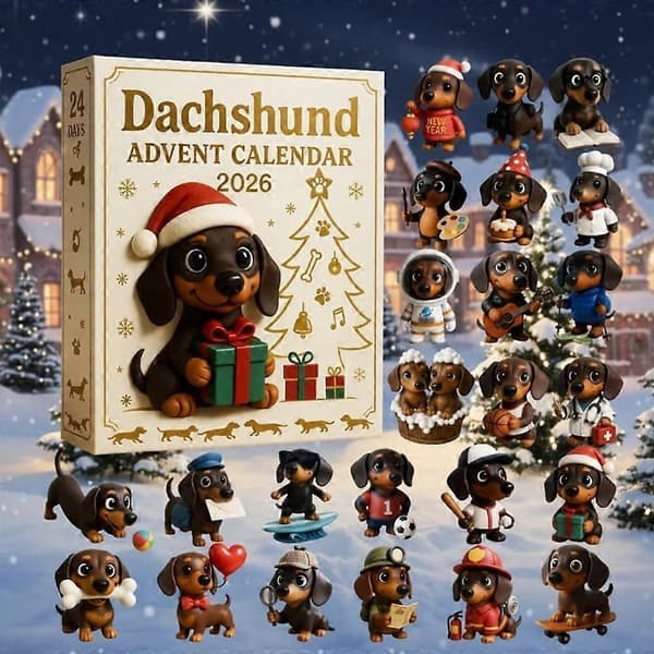 3D Hvalpe Julekalender 2026, 24-dages Jule-nedtællingskalender med samleobjekter af hundefigurer, Sød Julepyntsgave til kæledyrselskere E