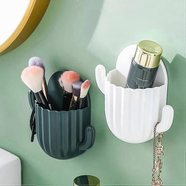 2025 Seneste Model 2 Stk Makeup Børsteholder God Ventilation Kaktusform 2 Kroge