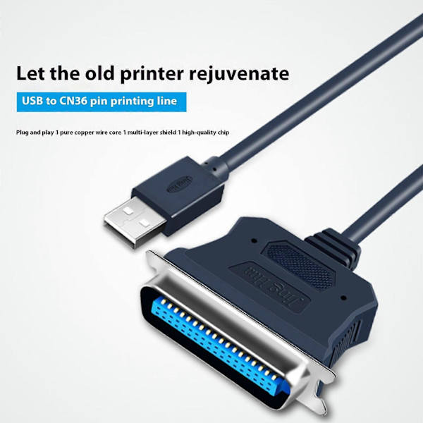 USB til parallel printerkabel 36-benet USB-portadapterkabel printerlinje CN36-benet adapterkabeltilbehør