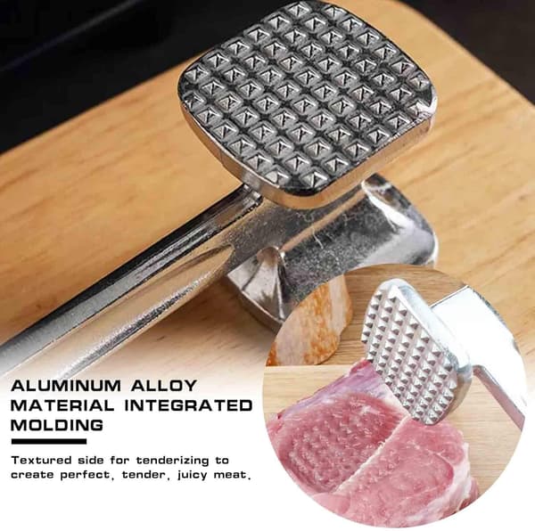 Kjøttmørner, kjøtthammer i aluminiumslegering, egnet for biff, kylling og andre ingredienser, multifunksjonell dobbeltsidig kraftig solid kjøttmørner