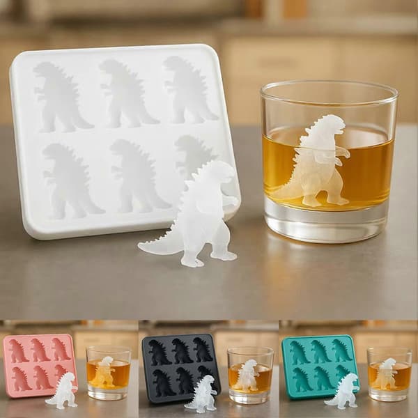Godzilla Dinosaur Isbitform, 6-hulls Dinoformet Isbitbrett, Isbitmaskin for Festcocktaildrinker Black