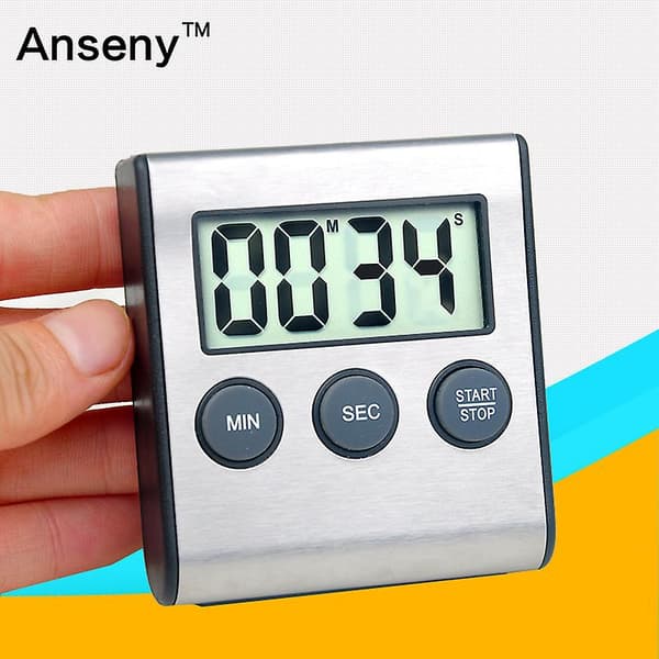 Mini digital timer, 24-timers format medicinsk behandling Rustfrit stål Sort
