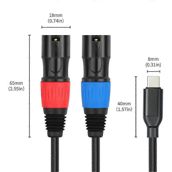 Type C til Dobbelt XLR Han Aux-kabel USB C til Dobbelt XLR Lydkabel Type C til XLR Han Udgangsste