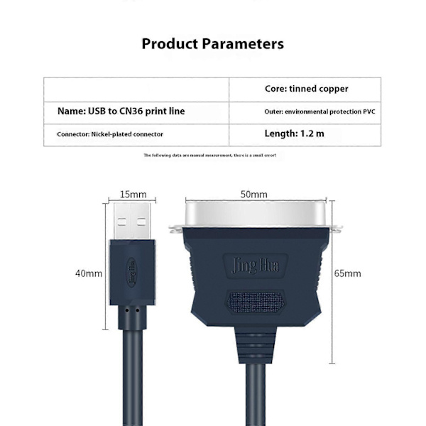 USB til parallel printerkabel 36-benet USB-portadapterkabel printerlinje CN36-benet adapterkabeltilbehør