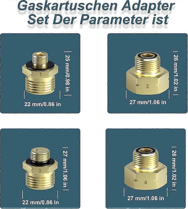 Gaspatronadapter Gasflaskadapter för påfyllning av tyska gasflaskor i EU Utomlands Adapter Gaspatron Tillverkad av mässing Gaspatronadapter 4 st
