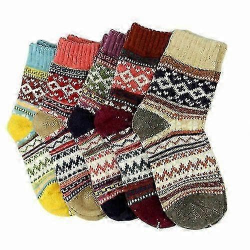 5-pack Dam Nordisk Stickad Ullstrumpa Termiska Varma Tjocka Damstrumpor