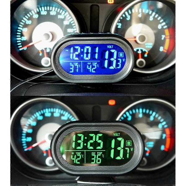 Bilklokke, termometer og voltmeter kombinert green