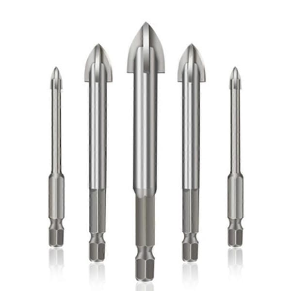 Multifunktionelt robust sort sekskantet håndtag til kryds til trekantbor til glas/mursten/plast 5 stykker 3mm/4mm/5mm/6m sølv