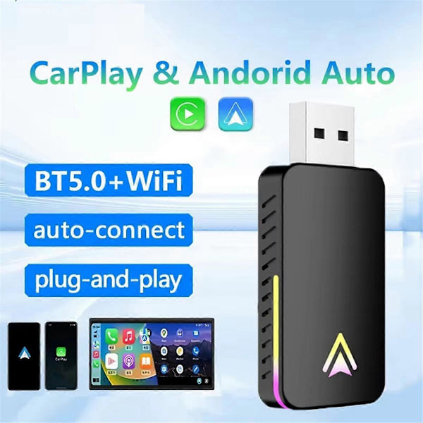 2 i 1 trådløs Carplay-adapter til IOS/Android Auto Smart Box Plug and Play til