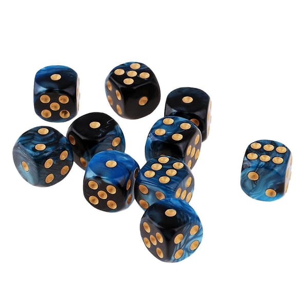 2x6-sidiga speltärningar 16 mm tärningar för brädspel och matematikundervisning blå+svart