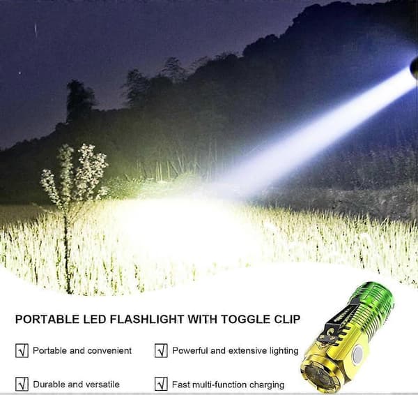 Oppladbar LED-lommelykt, med 5 moduser (grønn)