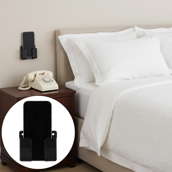 2-pack väggmonterade telefonställ med självhäftande och kabelhanteringshål; lämplig för sovrum (svart)