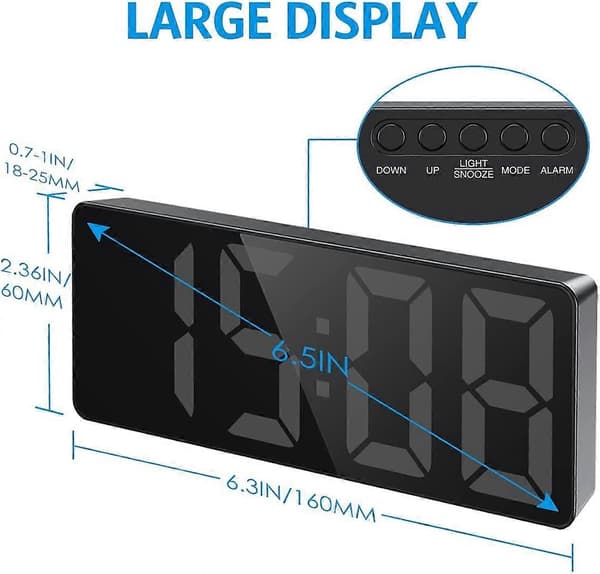 Digital väckarklocka, sängväckarklocka med stor LED-display, tyst USB/batteridriven väckarklocka