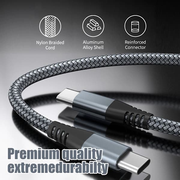 USB-C laddningskabel, stöder 60W snabbladdning, kompatibel med iPhone 15/Plus/Pro Max, Samsung Galaxy S24/S23/S22, Pixel 7 Pro (2 meter).