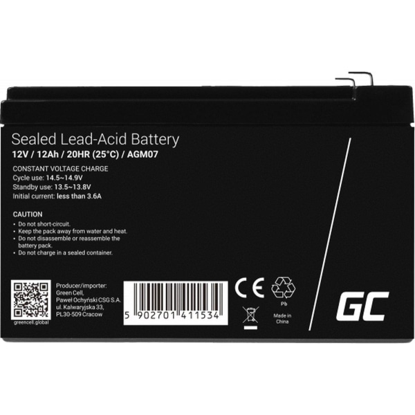 Green Cell AGM-batteri 12V 12Ah - Batteri - 12 000 mAh förseglad