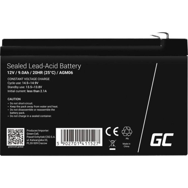 Green Cell AGM06 UPS-batteri förseglad blysyra (VRLA) 12 V 9 Ah
