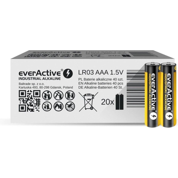Alkaline batterier everActive Industrial Alkaline LR03 AAA - kar Svart