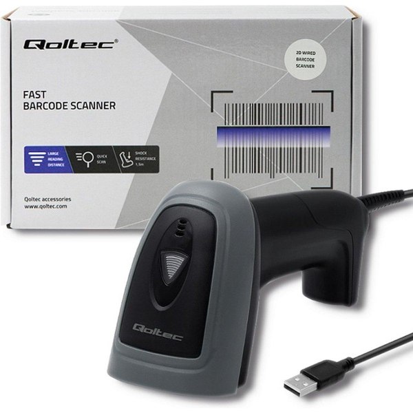 Qoltec 50863 Kabelansluten QR- och streckkodskanner | USB