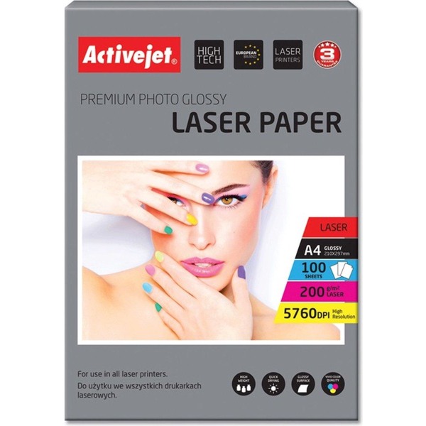 Activejet AP4-200G100L fotopapper för laserskrivare; A4; 100 st