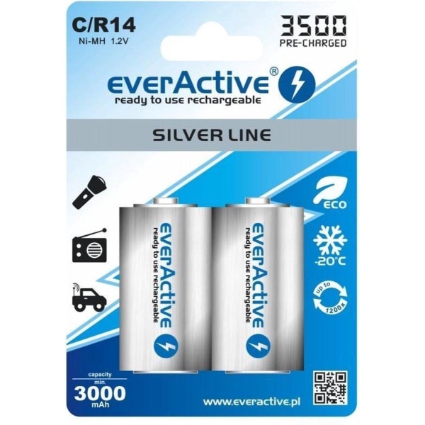 Uppladdningsbara batterier everActive R14/C Ni-MH 3500 mAh redo Svart