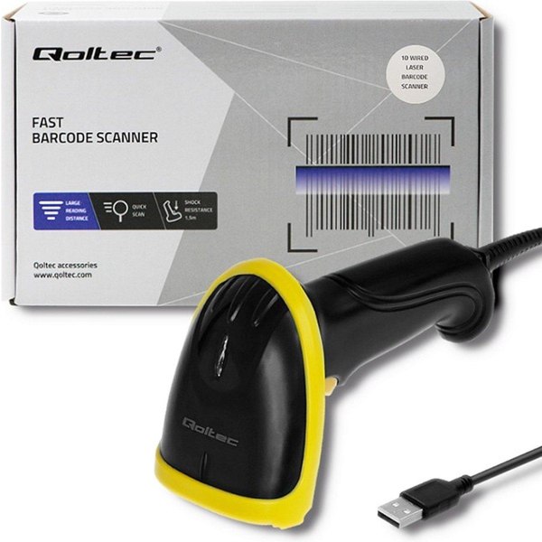 Qoltec 50860 kablet laserstregkodescanner 1D | USB