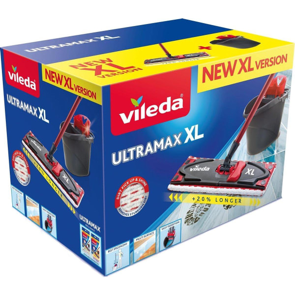 Vileda Ultramax BOX XL (mopp + hink) Torr&våt mikrofiber Svart, Svart