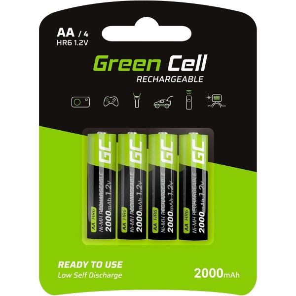 Green Cell GR02 hushållsbatteri Uppladdningsbart batteri AA Nick Svart