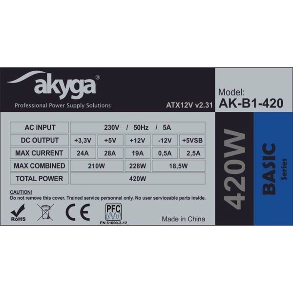 Akyga AK-B1-420 strømforsyningsenhed 420 W 20+4 pin ATX ATX Grå