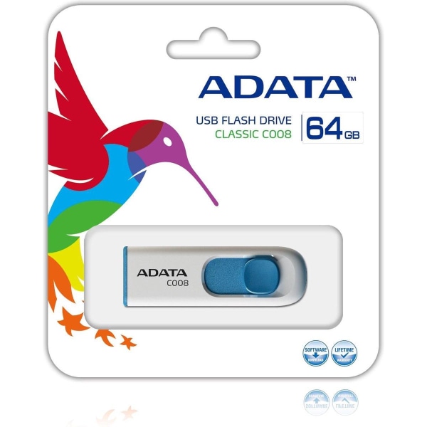 ADATA 64GB C008 USB-flashdrev USB Type-A 2.0 Blå, Hvid