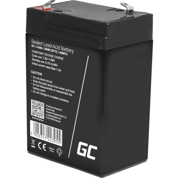 Green Cell AGM15 UPS-batteri förseglad blysyra (VRLA) 6 V 4 Ah