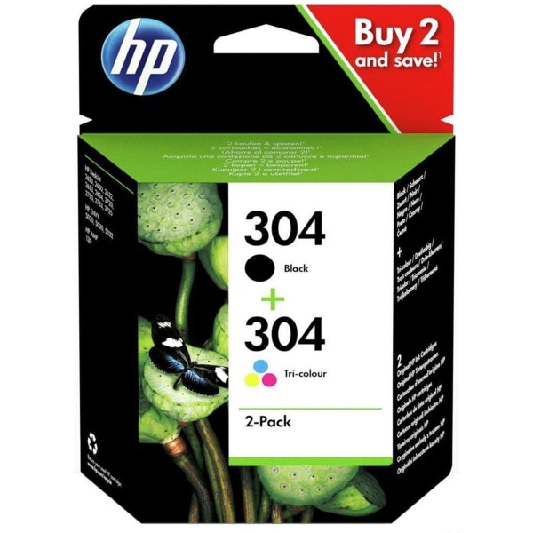 HP 304 2-pack sorte/tri-farve originale blækpatroner