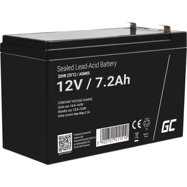 Green Cell AGM05 UPS-batteri förseglad blysyra (VRLA) 12 V 7,2 A
