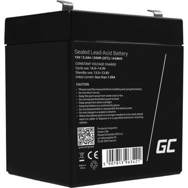 Green Cell AGM45 UPS batteri förseglad blysyra (VRLA) 12 V 5,3 A
