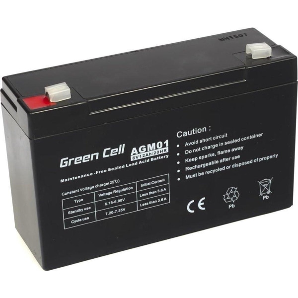 Green Cell AGM -akku 6V 12Ah - Akku - 12 000 mAh suljettu lyijyh