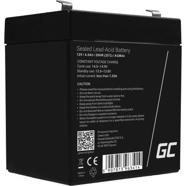 Green Cell AGM44 UPS-batteri förseglad blysyra (VRLA) 12 V 4,5 A