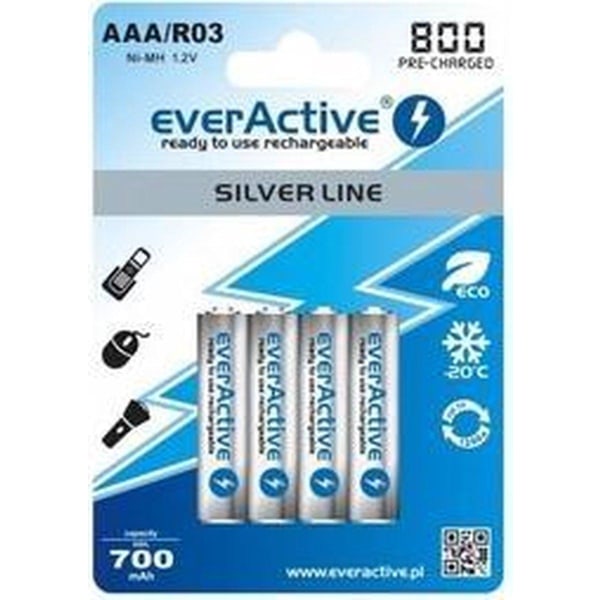 Genopladelige batterier everActive Ni-MH R03 AAA 800 mAh Silver Black