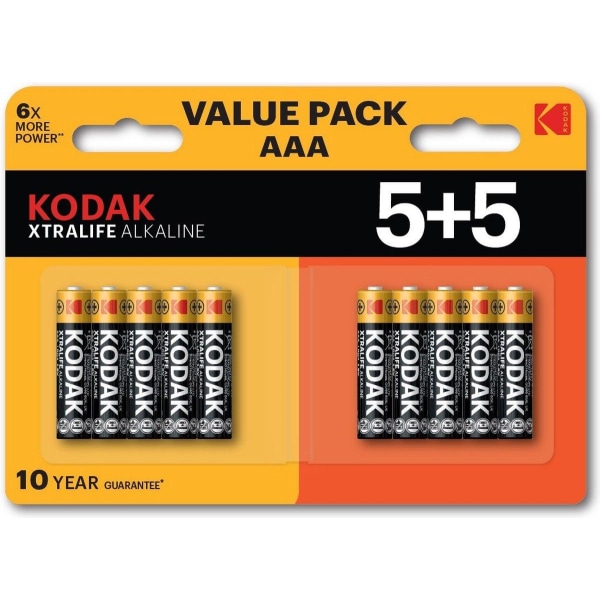 Kodak XTRALIFE Alkaline AAA-batteri 10 (5+5-pack) Svart