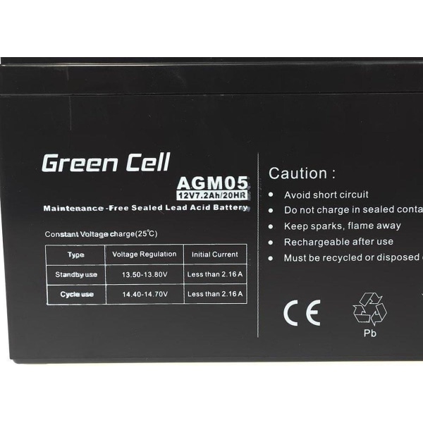Green Cell AGM05 UPS-batteri förseglad blysyra (VRLA) 12 V 7,2 A