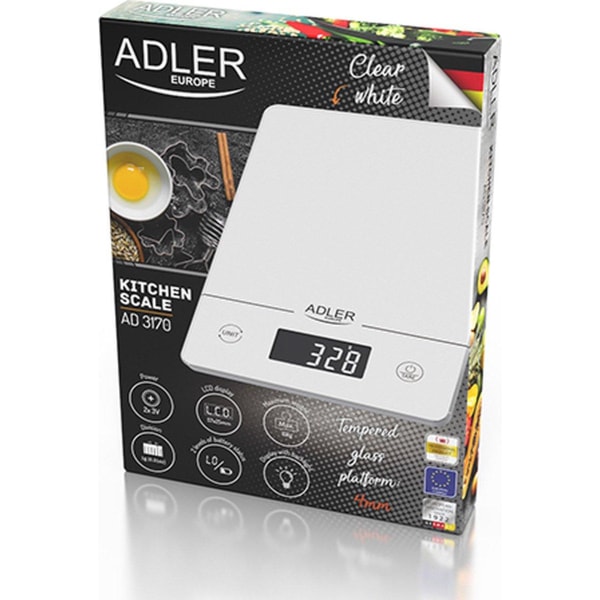 Adler AD3170 - Keittiövaaka - 15 kg asti - valkoinen Black